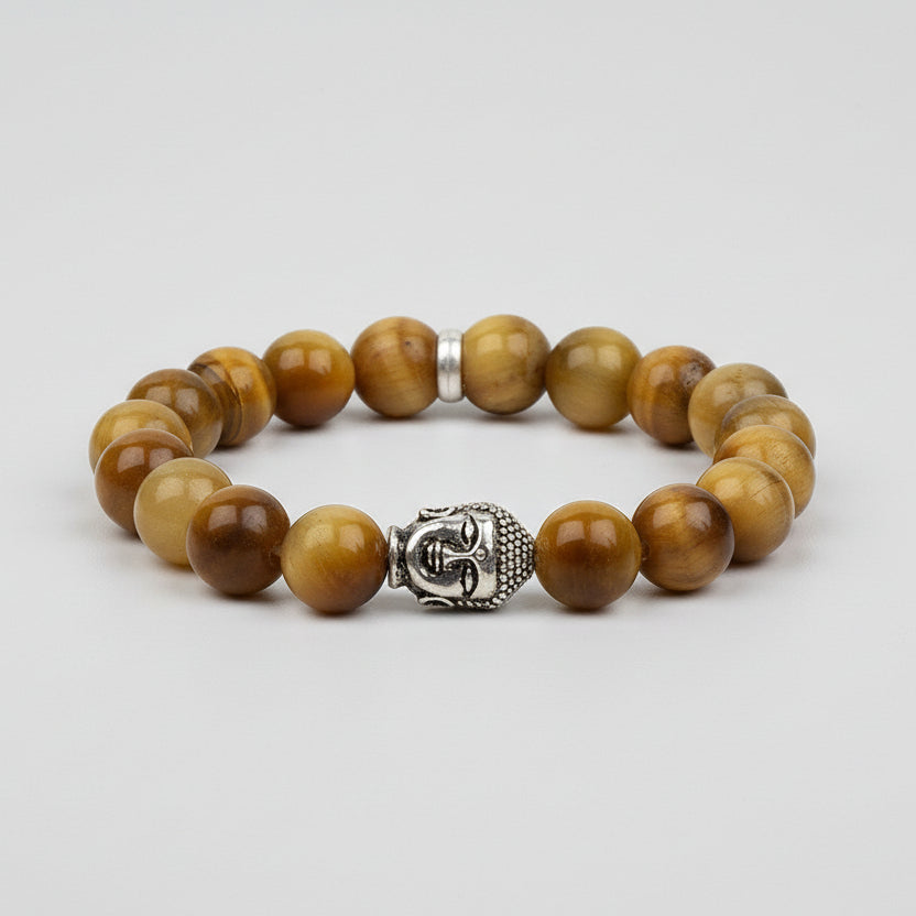 Brown Cats Eye Buddha Charm Bracelet-10 mm