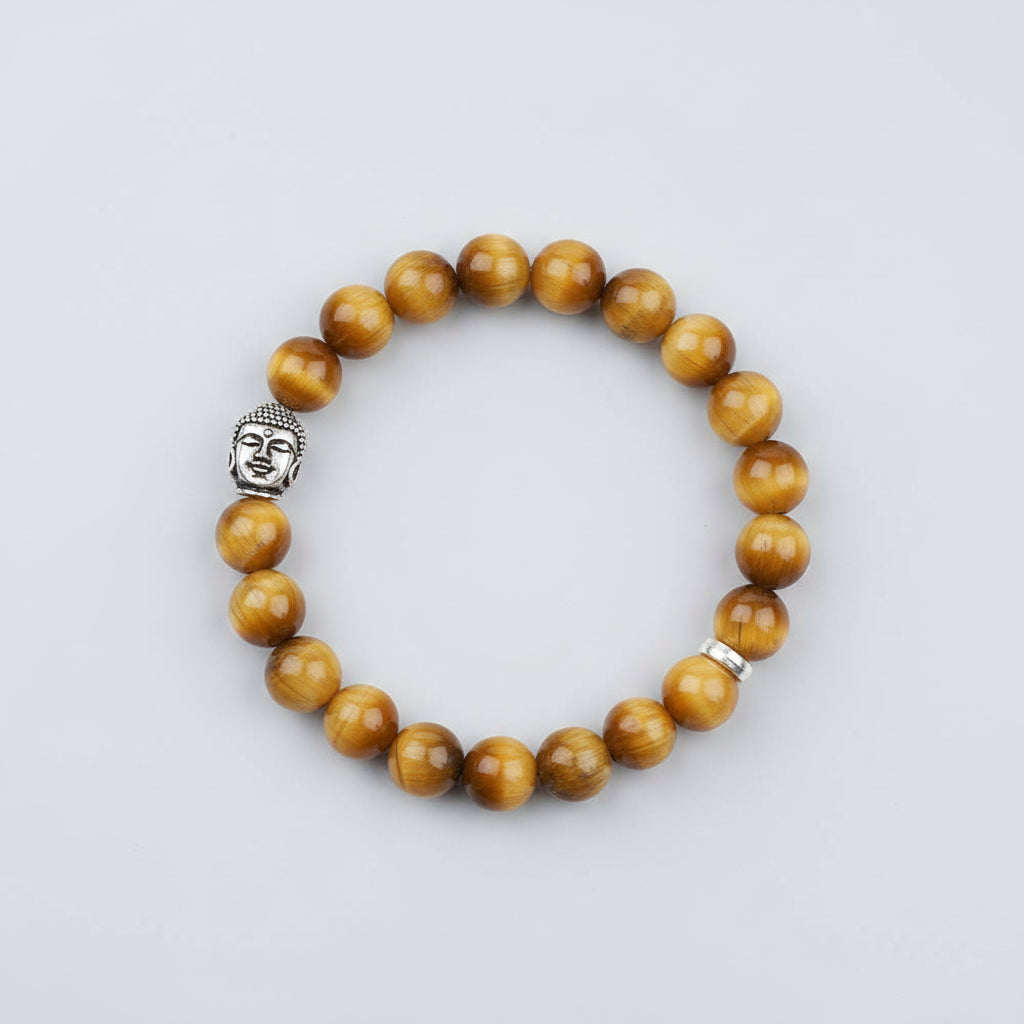 Brown Cats Eye Buddha Charm Bracelet-8 mm