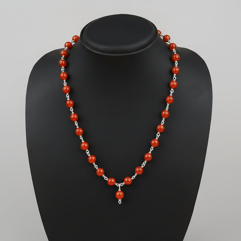 Red Carnelian 925 Silver Wire Mala-8 mm
