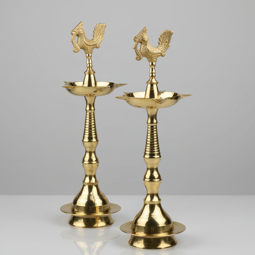 Brass Fancy Kerala Peacock Samai Diya (Set of 2)-Small