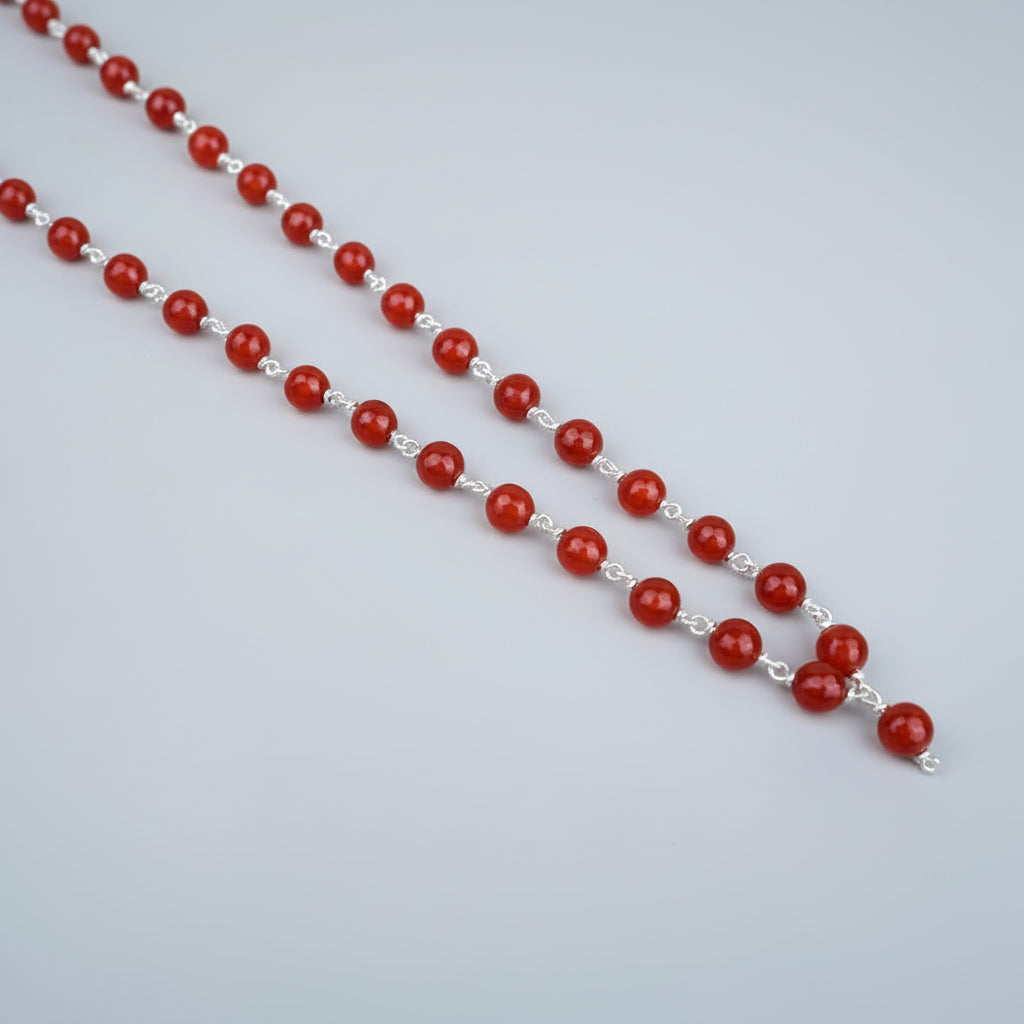 Faceted Red Carnelian 925 Silver Wire Mala-8 mm