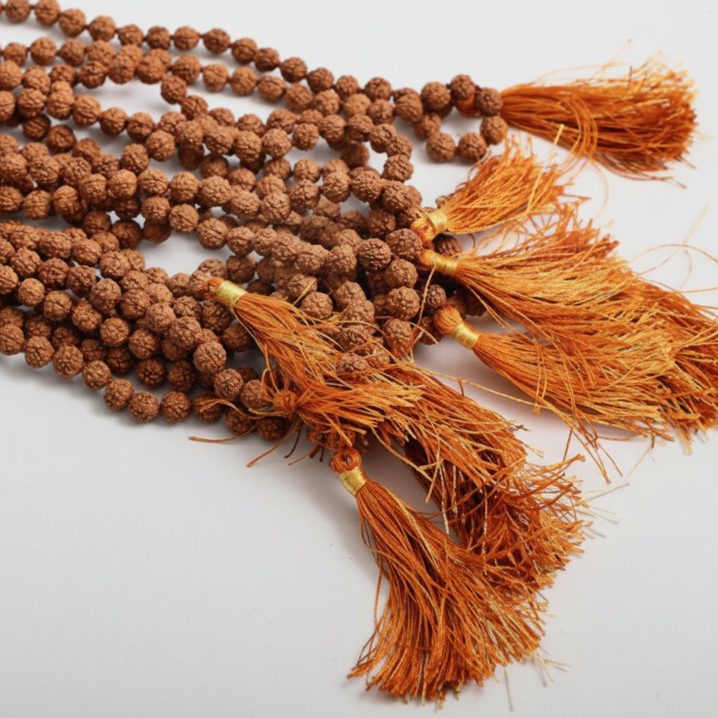 Rudraksha Mala Set of 9 (6 mm)-With Knot-Yellow