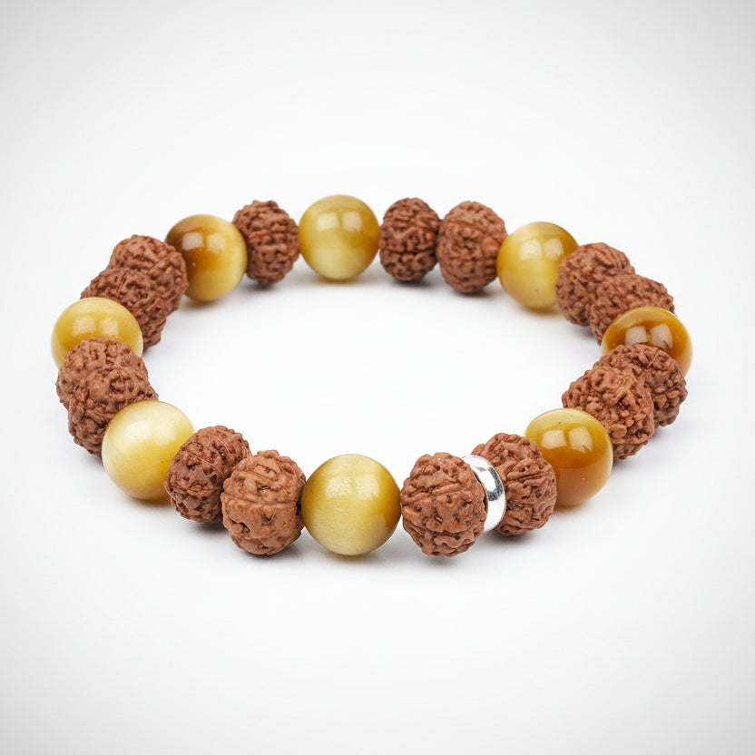 Brown Cats Eye & 8 Mukhi Rudraksha Bracelet-10 mm