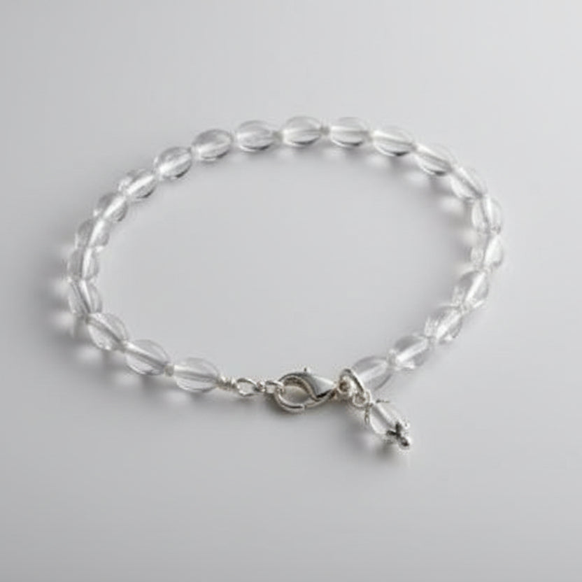 Crystal Drum Shape Mala-54+1 Beads (With Knots + Silver Clasp)