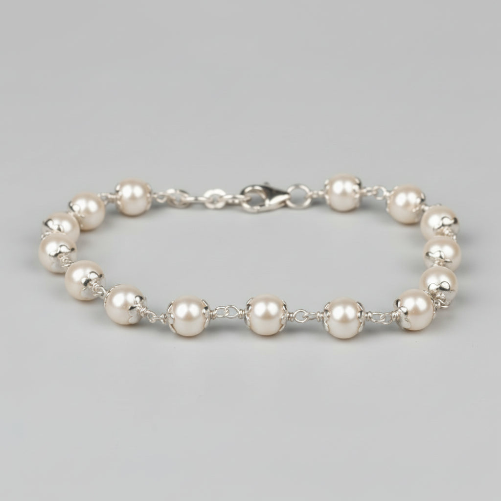 Pearl Bracelet with Silver Capping-8 mm