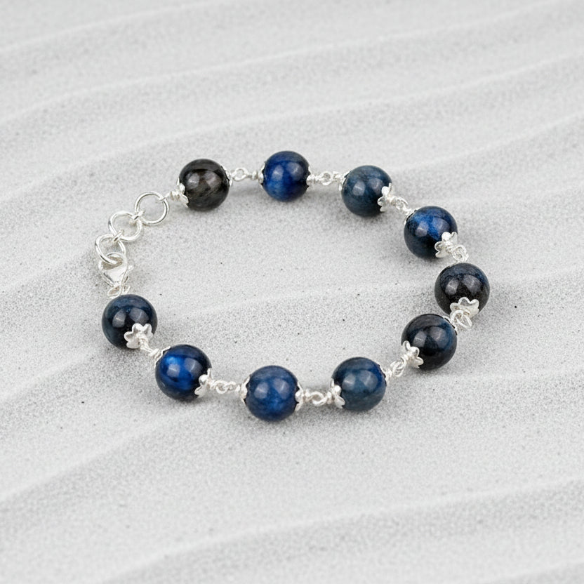 Kyanite Bracelet With Silver Flower Caps