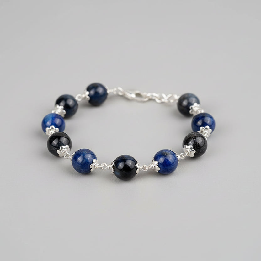 Kyanite Bracelet With Silver Flower Caps
