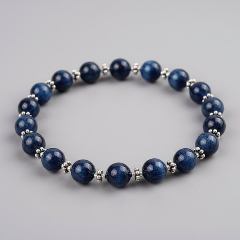 Kyanite Silver Balls & Chakri Bracelet