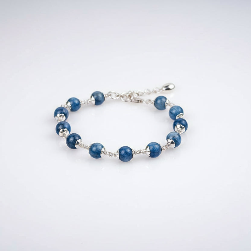 Kyanite Bracelet With Silver Flower Caps (I)