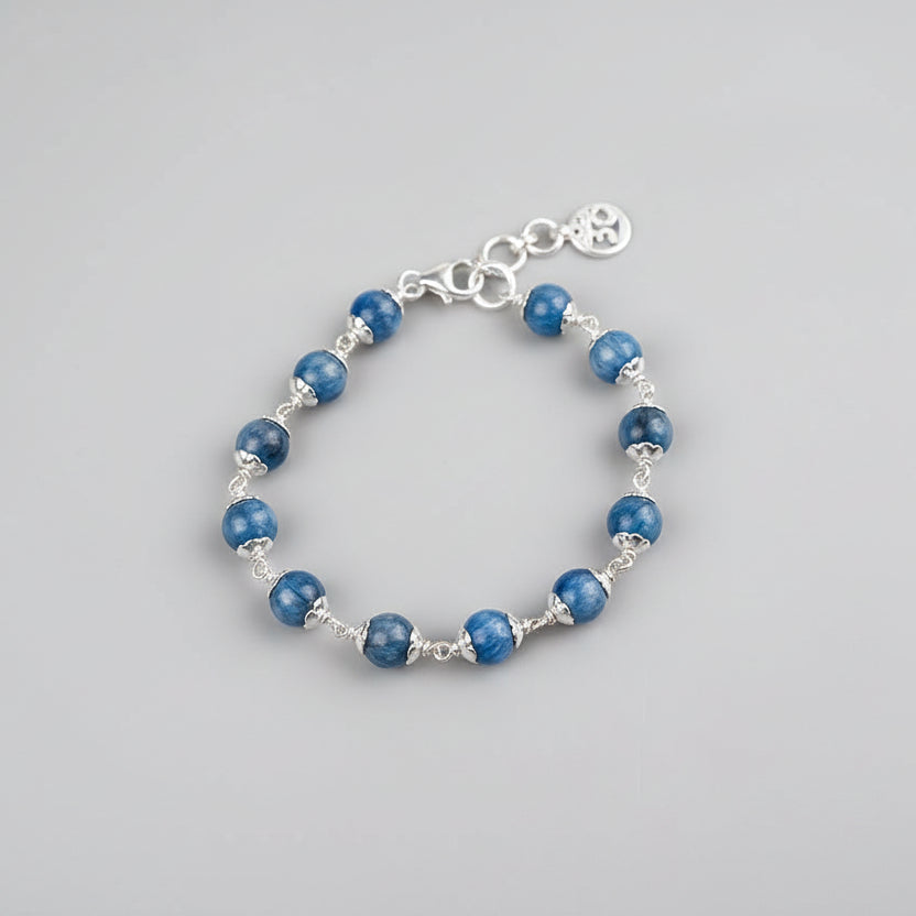 Kyanite Bracelet With Silver Flower Caps (I)