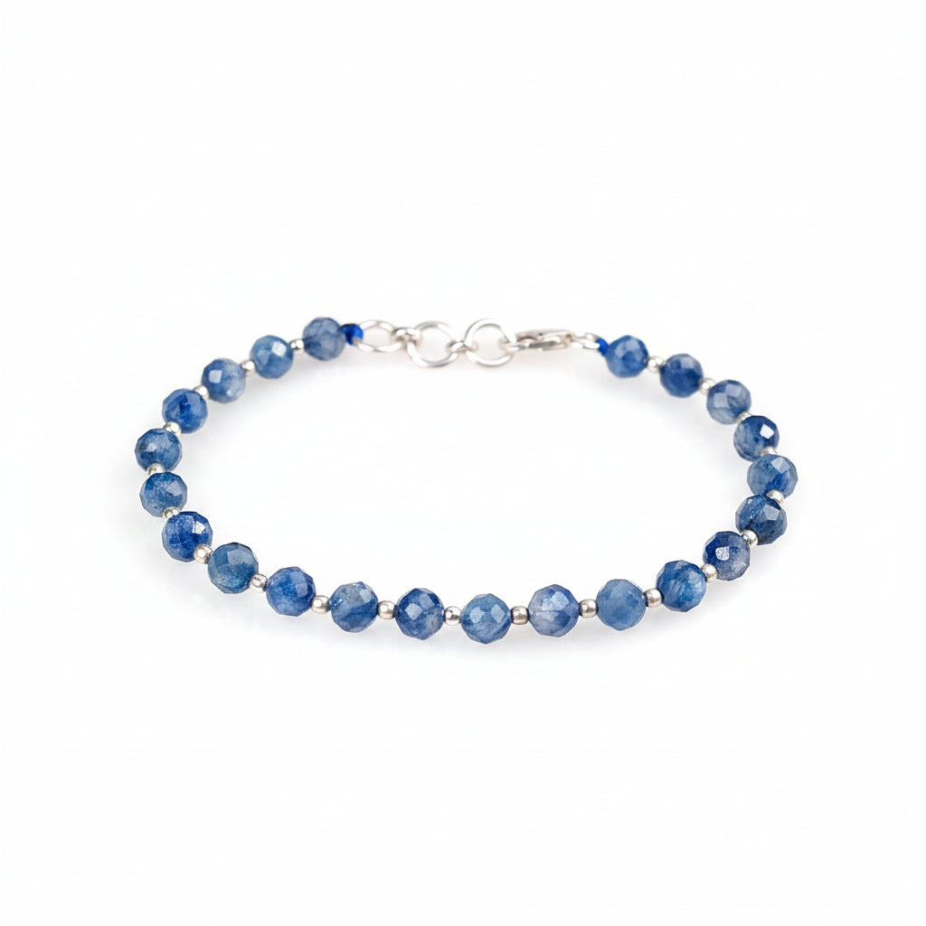 Kyanite Faceted Beads Silver Balls Bracelet