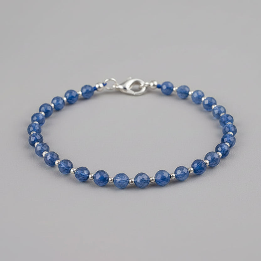 Kyanite Faceted Beads Silver Balls Bracelet