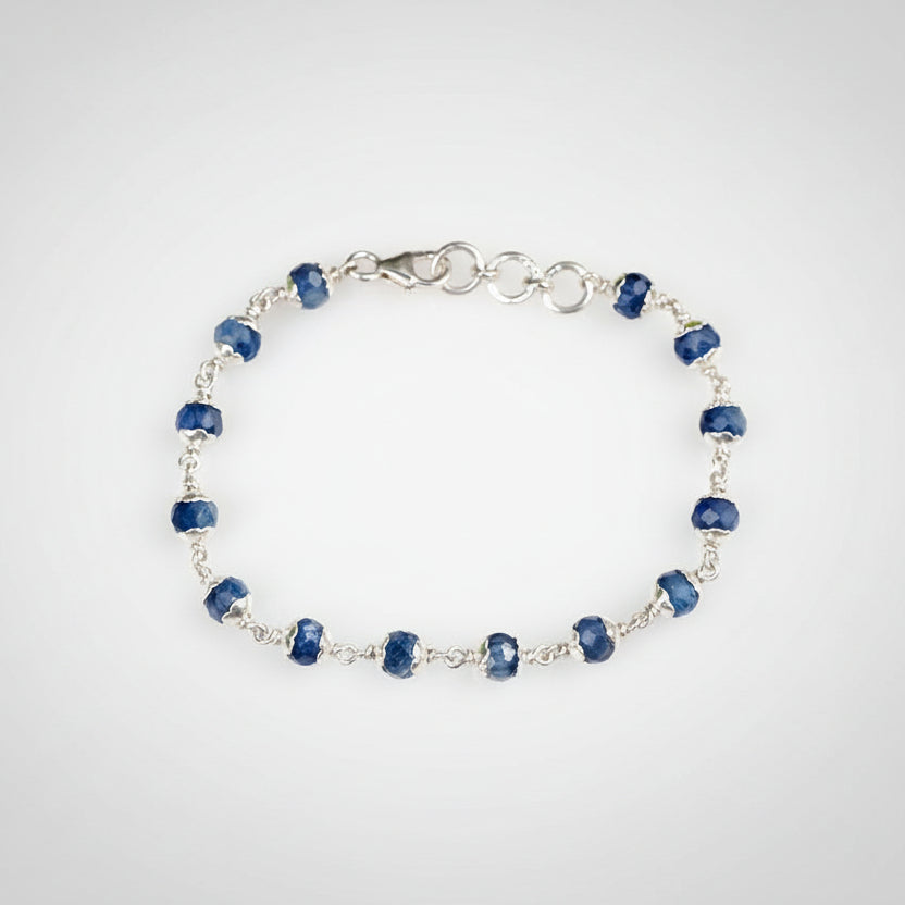 Kyanite Faceted Silver Flower Caps Bracelet