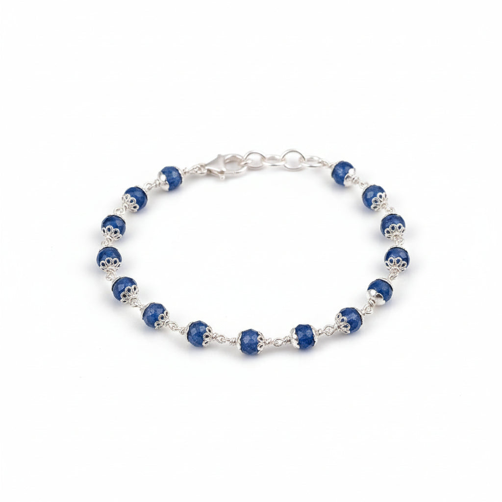 Kyanite Faceted Silver Flower Caps Bracelet