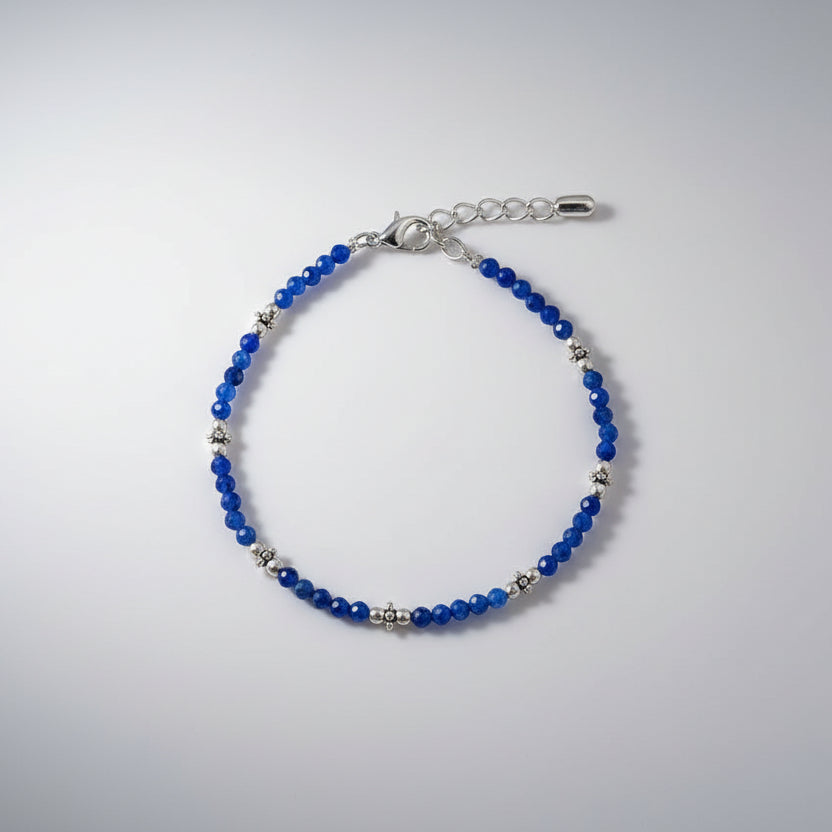 Kyanite Faceted Bracelet With Silver Balls & Chakri
