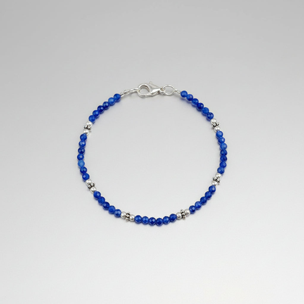 Kyanite Faceted Bracelet With Silver Balls & Chakri