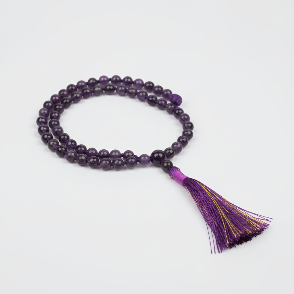 Amethyst Faceted Beads Knotted Mala-12 mm