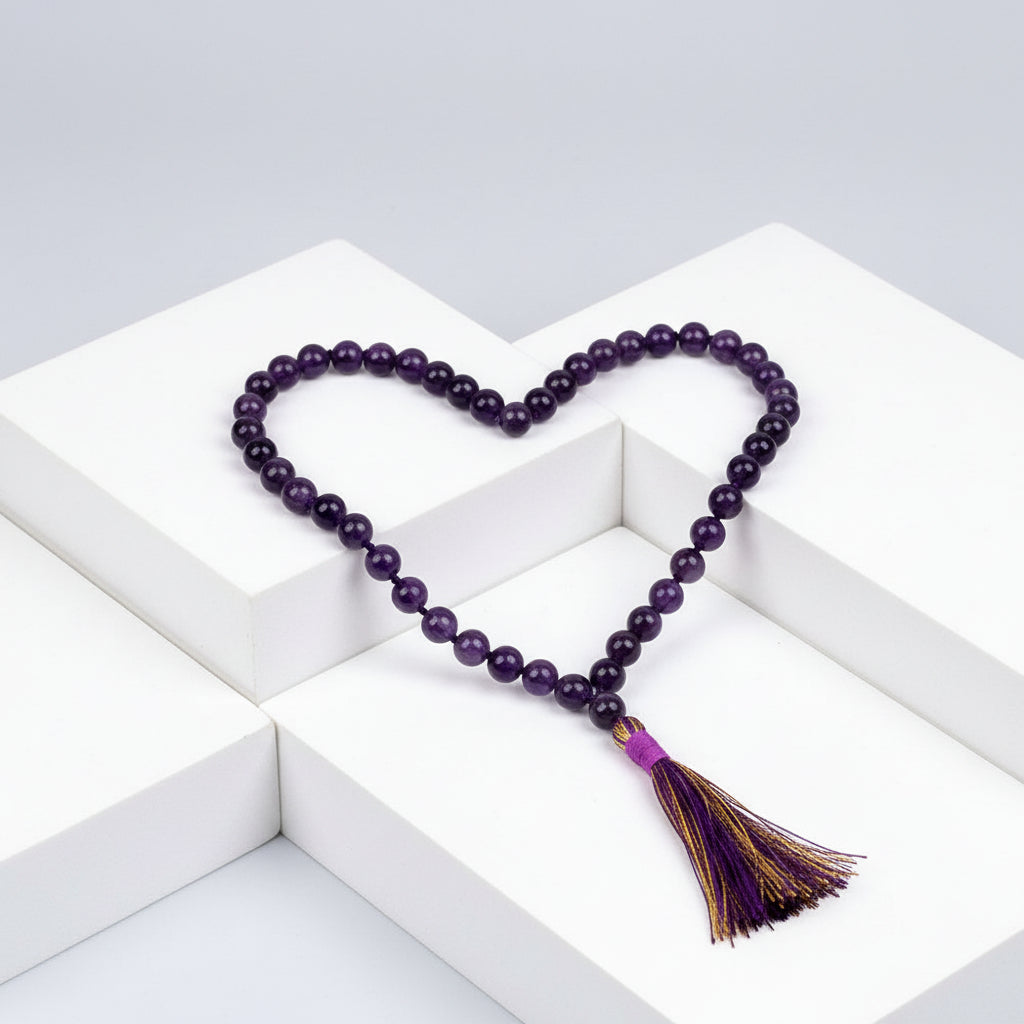 Amethyst Round Beads Knotted Mala-10 mm