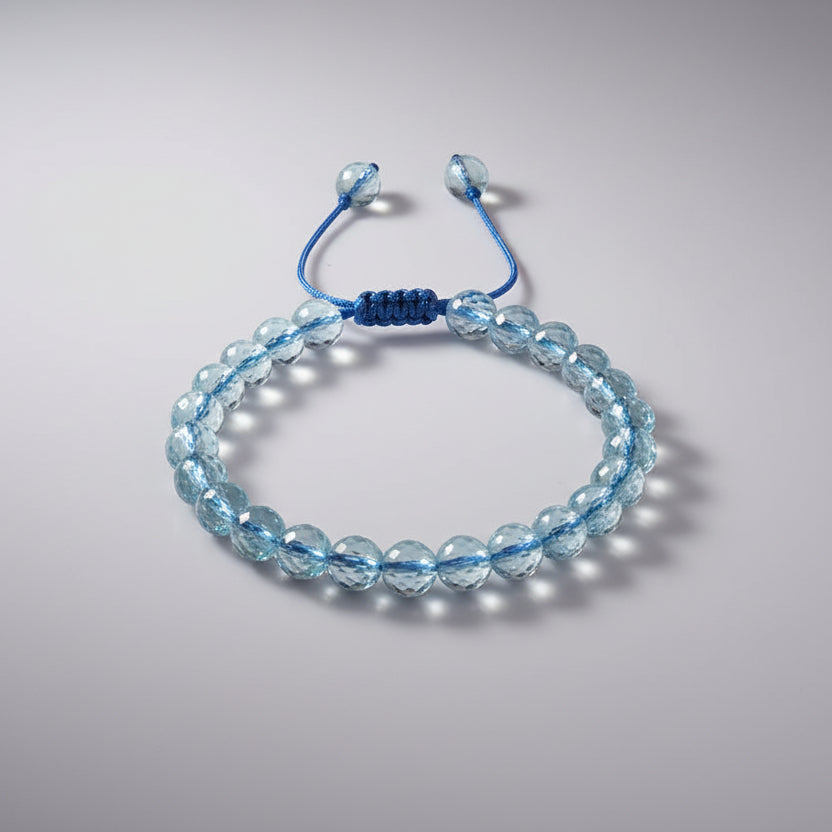 Faceted Blue Topaz Adjustable Bracelet-6 mm