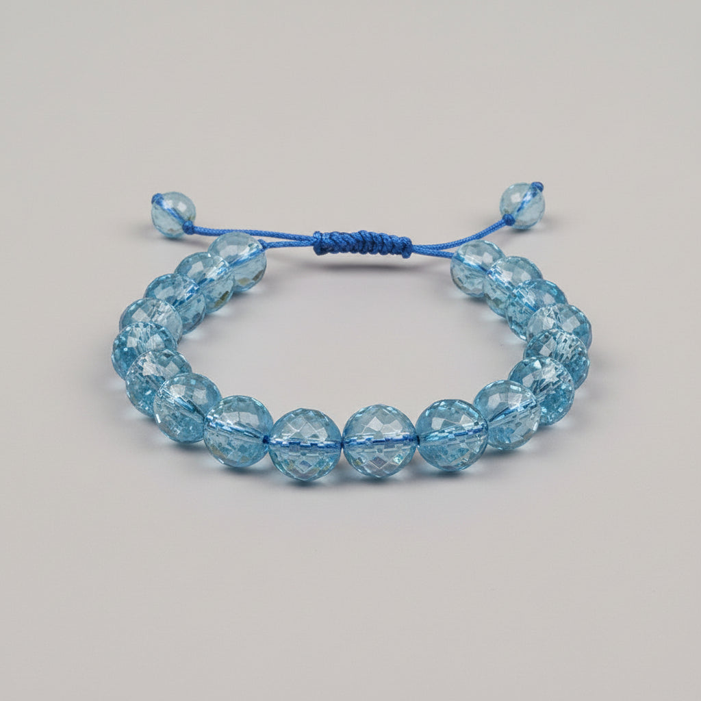 Faceted Blue Topaz Adjustable Bracelet-6 mm