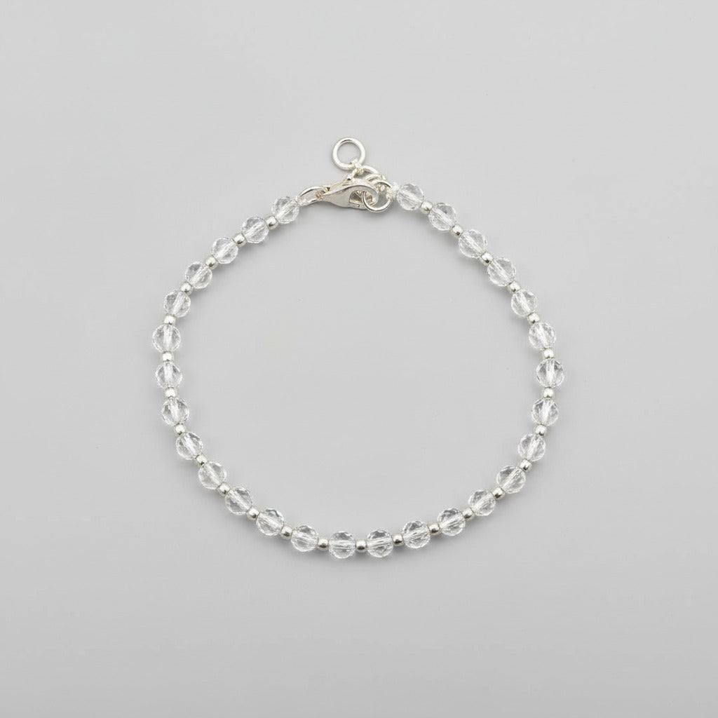 Round Faceted Sphatik Bracelet with Silver Balls & Hook-6 mm