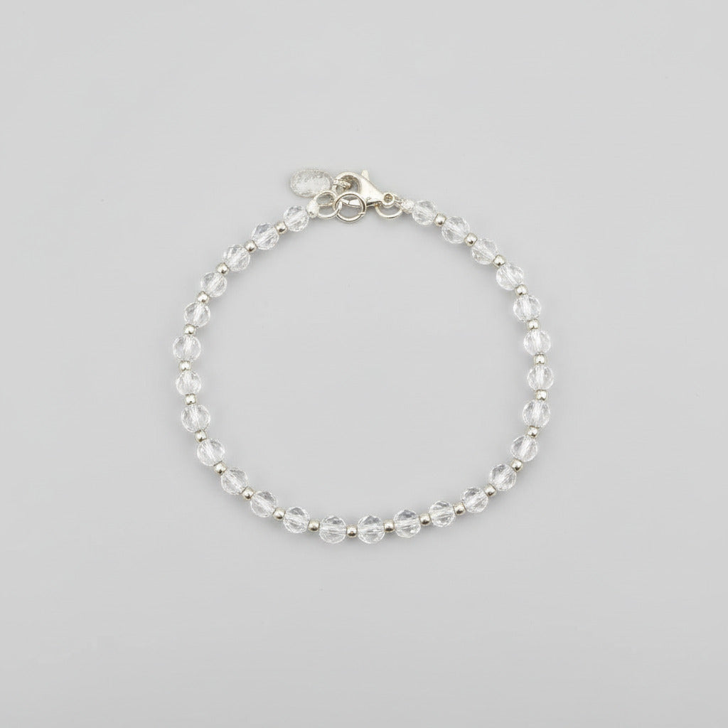 Round Faceted Sphatik Bracelet with Silver Balls & Hook-7 mm