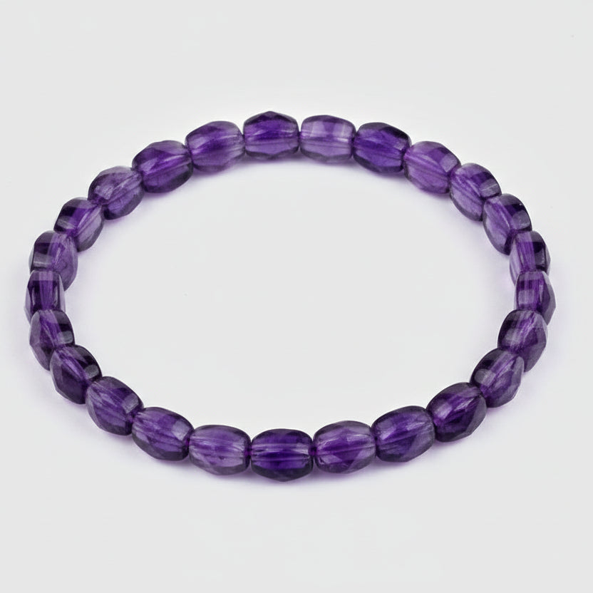 Amethyst Flat Oval Shape Beads Bracelet