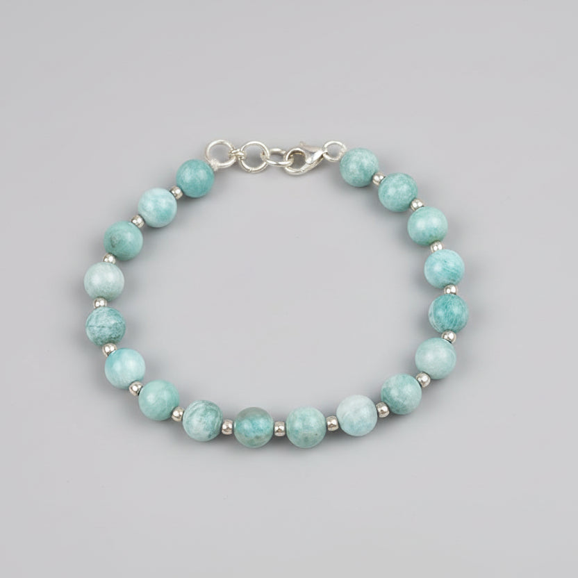 Amazonite Bracelet with Silver Ball-10 mm
