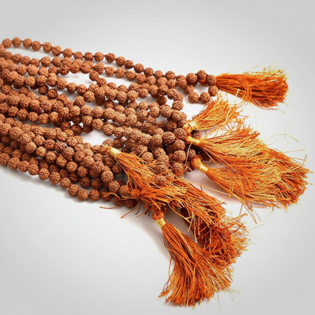 Rudraksha Mala Set of 9 (6 mm)-Without Knots-White