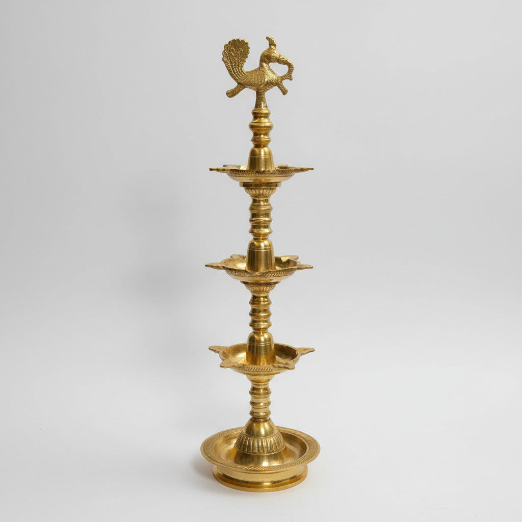 Peacock Samai Lamp With 3 Tier In Brass
