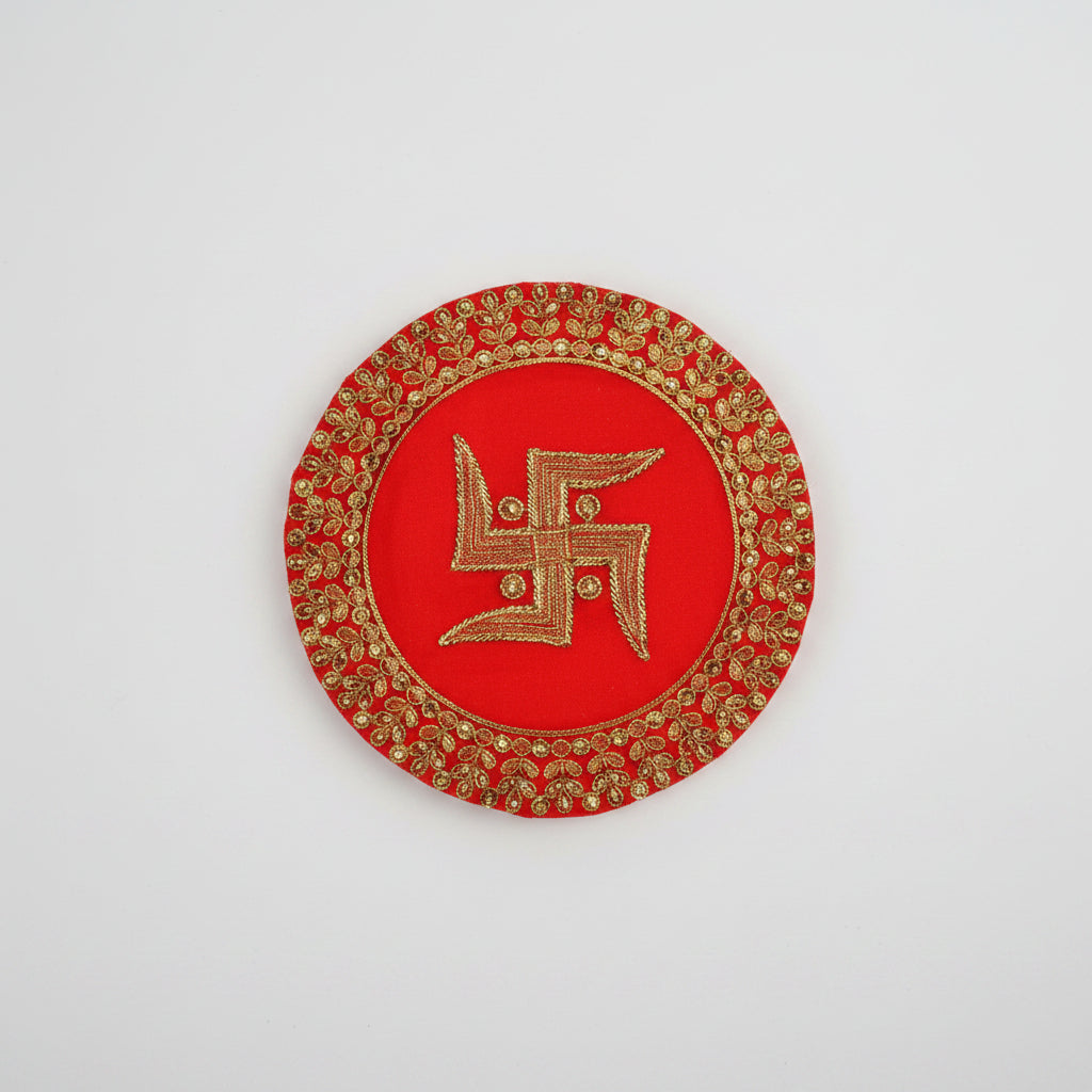 Swastik Design Round PUJA Altar Cloth-Regular