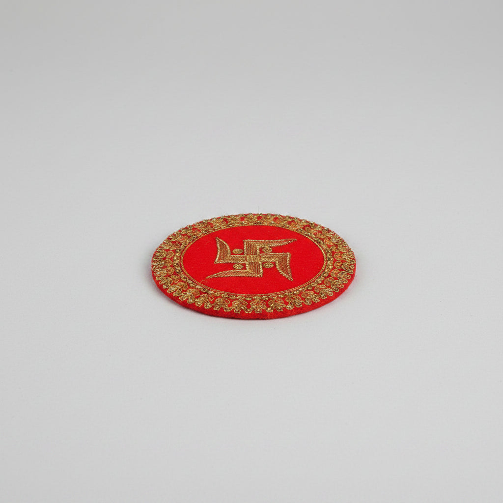 Swastik Design Round PUJA Altar Cloth-Small