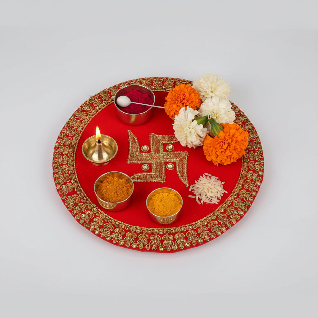 Swastik Design Round PUJA Altar Cloth-Regular