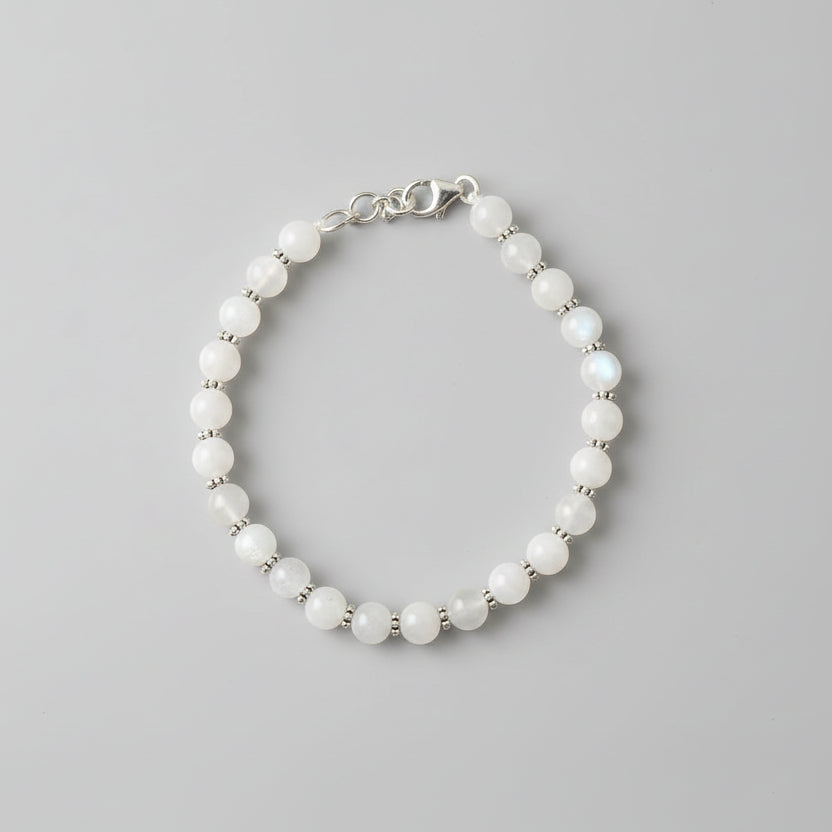 Moonstone Silver Chakri Bracelet-10 mm