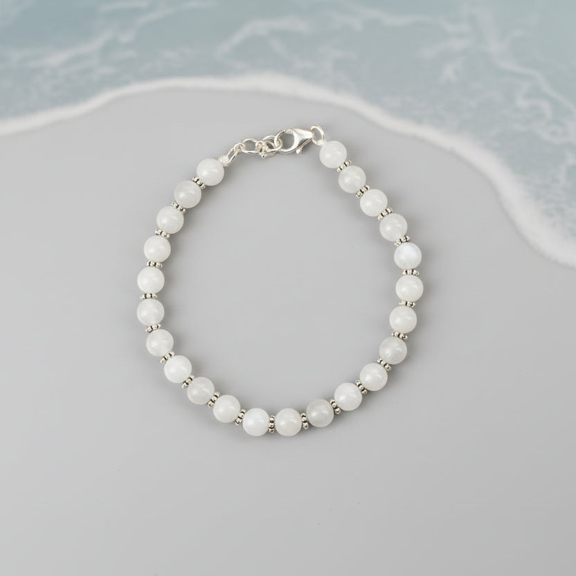 Moonstone Silver Chakri Bracelet-6 mm
