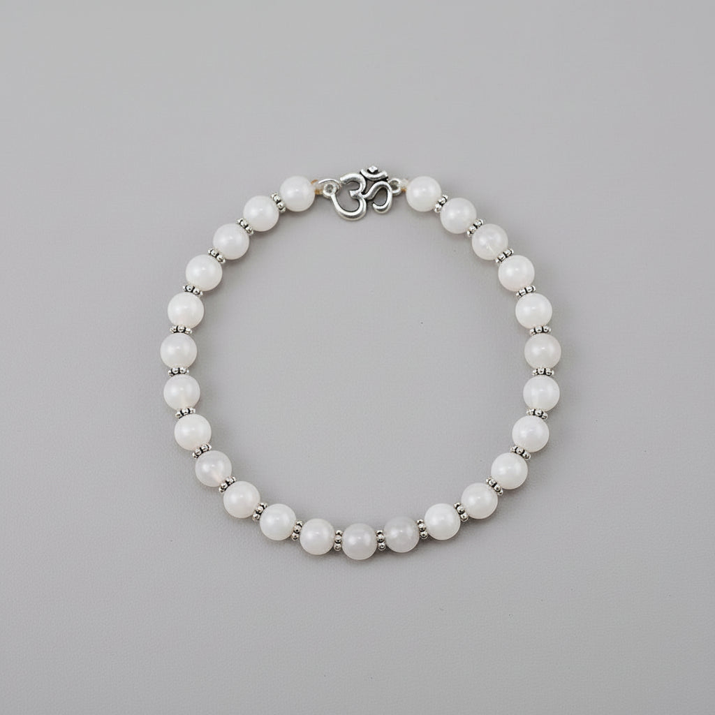 Moonstone Silver Chakri Bracelet-6 mm