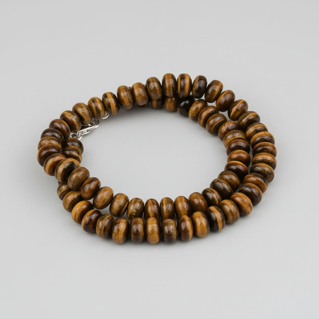 Tiger Eye Elliptical Beads Necklace-12 mm