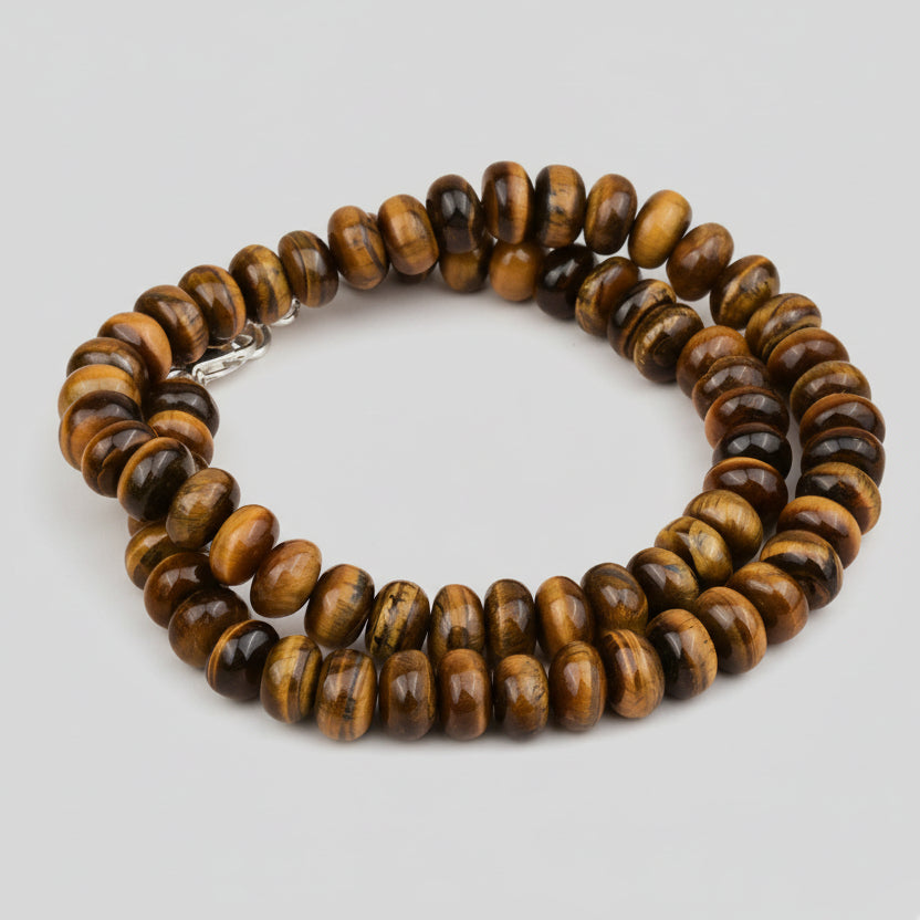 Tiger Eye Elliptical Beads Necklace-10 mm