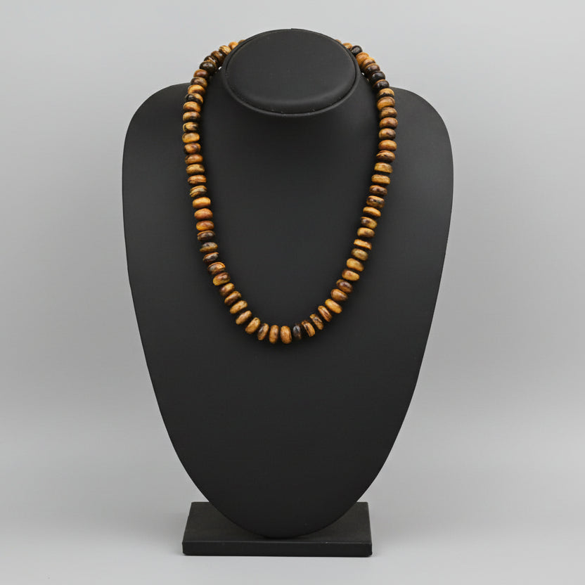 Tiger Eye Elliptical Beads Necklace-12 mm