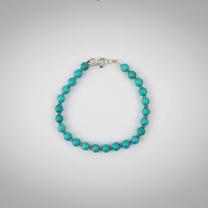 Turquoise (Firoza) Silver Chakri Bracelet-8 mm