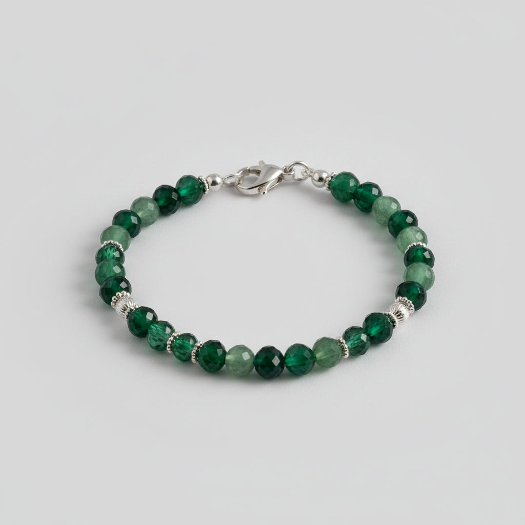 Serpentine Button Shape Faceted Silver Chakri Bracelet