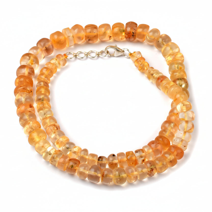 Natural Amber Button Shape Necklace