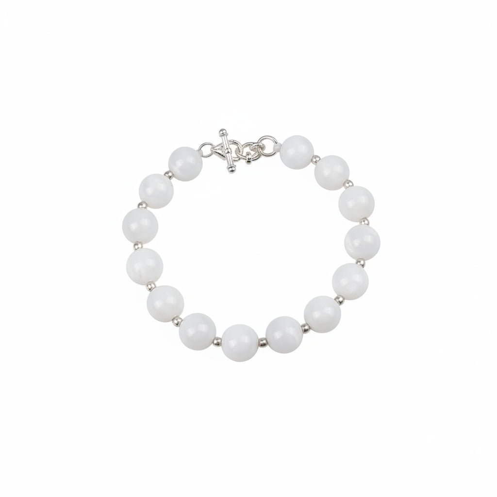 Moonstone Silver Ball Bracelet-8 mm