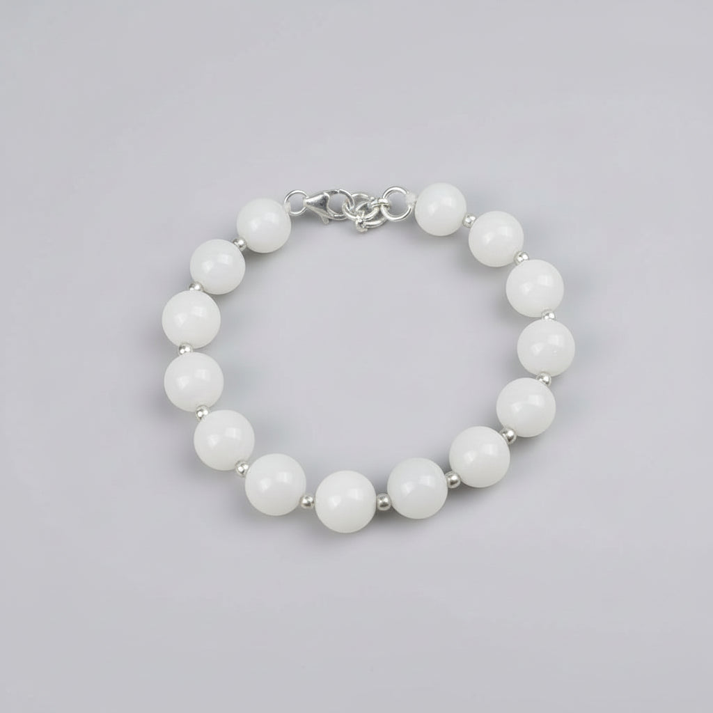 Moonstone Silver Ball Bracelet-10 mm