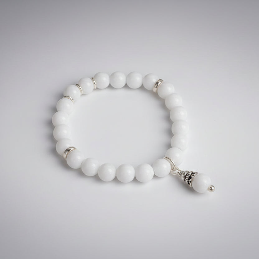 White Agate Bracelet With Silver Trinklet