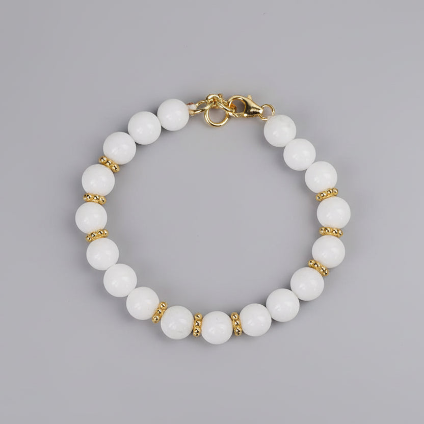 White Agate Bracelet With Gold Polish Chakri & Hook