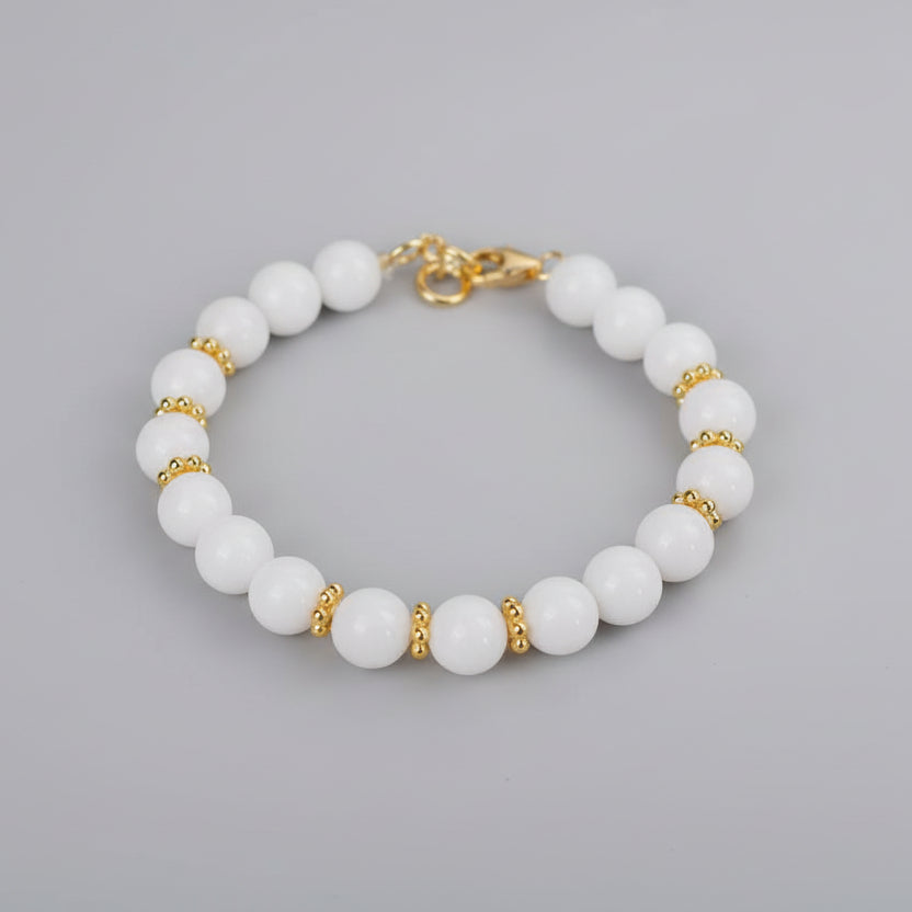White Agate Bracelet With Gold Polish Chakri & Hook
