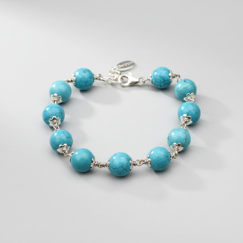 Turquoise Bracelet with Silver Capping-10 mm