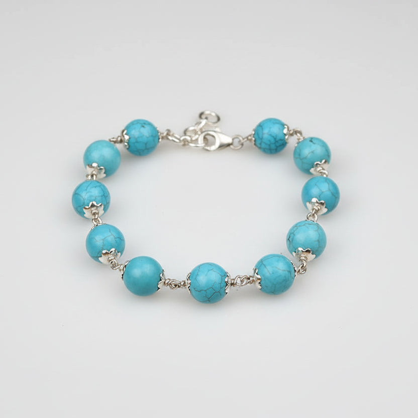 Turquoise Bracelet with Silver Capping-8 mm