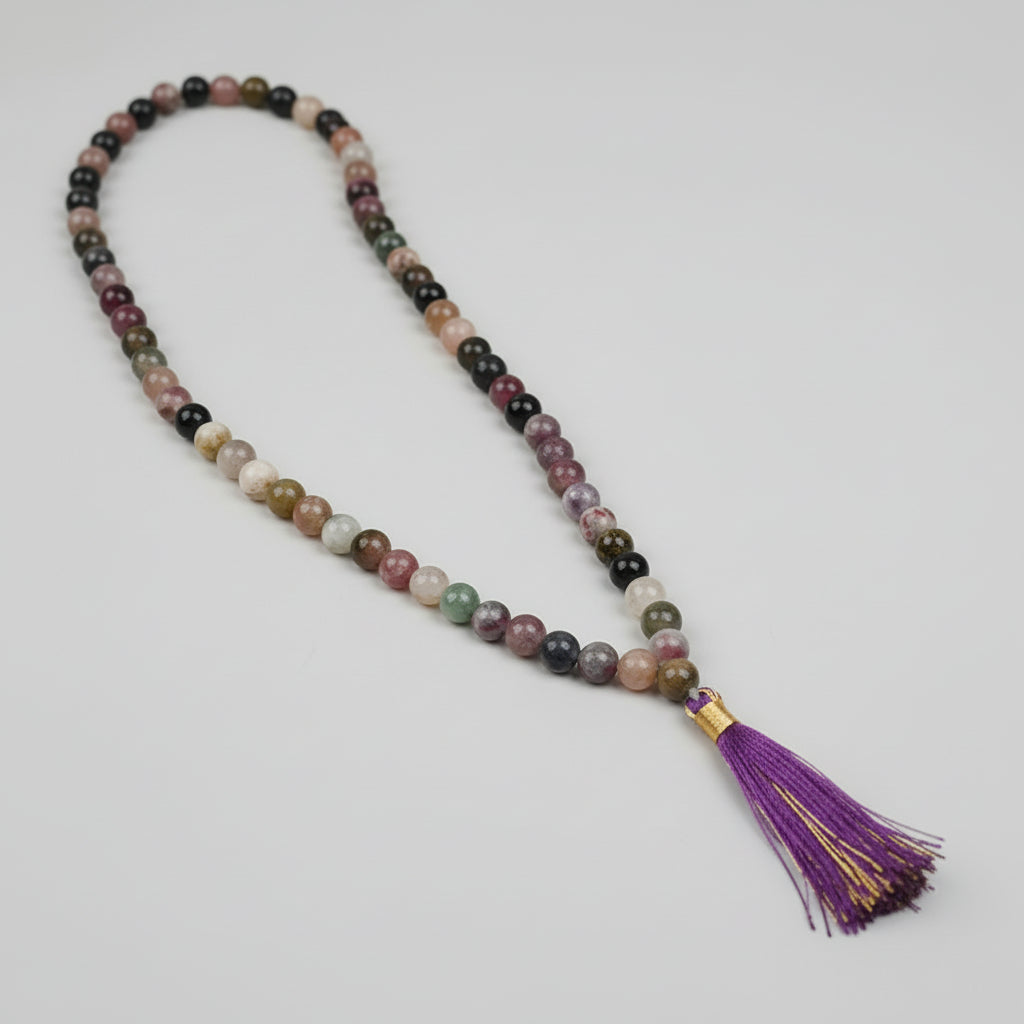 Multi Tourmaline Round Beads Mala-108+1 Beads (Size: 6 mm)